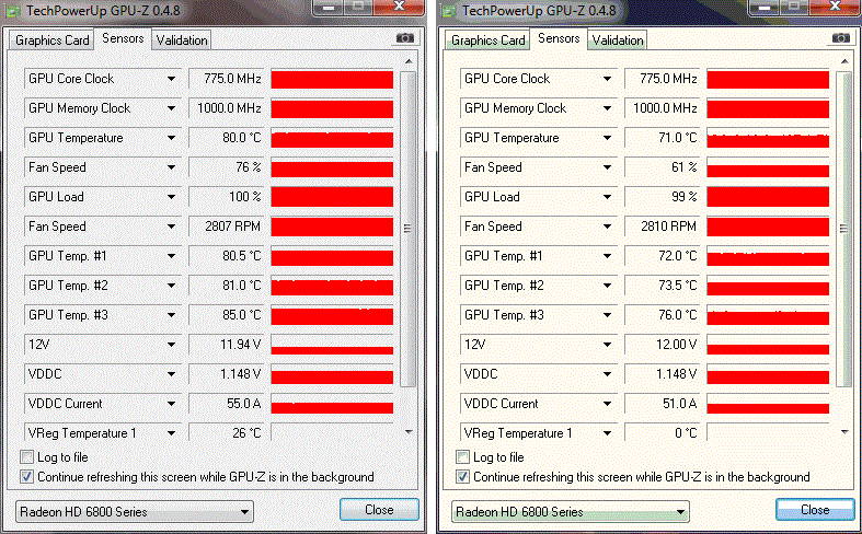 Links die MSI, rechts die Sapphire