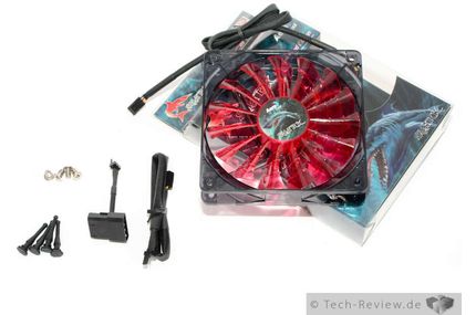 Der Aerocool Shark Fan Devil Red Edition mit seinem Zubehör