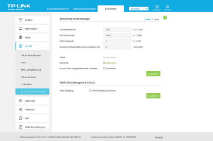 Erweitert => WLAN: Erweiterte Einstellungen