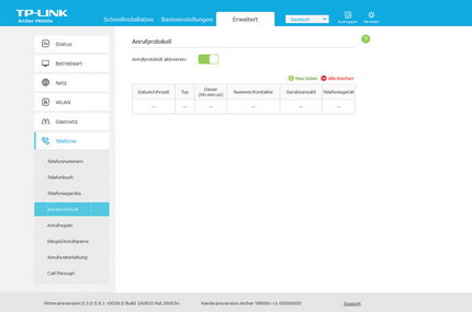 Erweitert => Telefonie: Anrufprotokoll