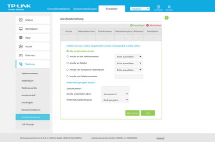 Erweitert => Telefonie: Anrufweiterleitung einrichten