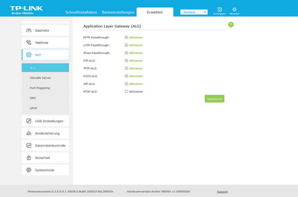 Erweitert => NAT: Application Layer Gateway (ALG)