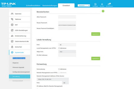 Erweitert => Systemtools: Verwaltung