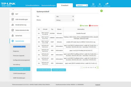 Erweitert => Systemtools: Systemprotokoll / Debug