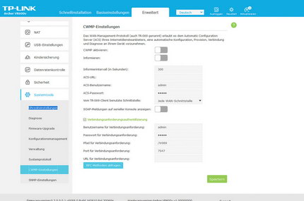 Erweitert => Systemtools: CWMP-Einstellungen